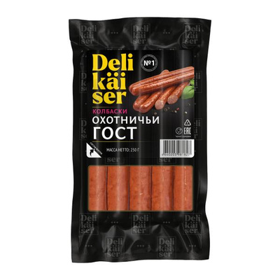 Колбаски полукопченые DELIKAISER Охотничьи ГОСТ, 250г