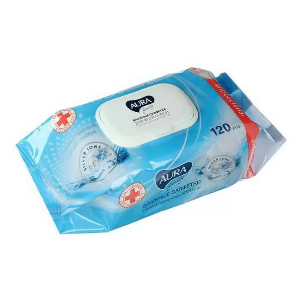Салфетки влажные Aura Family, 120шт