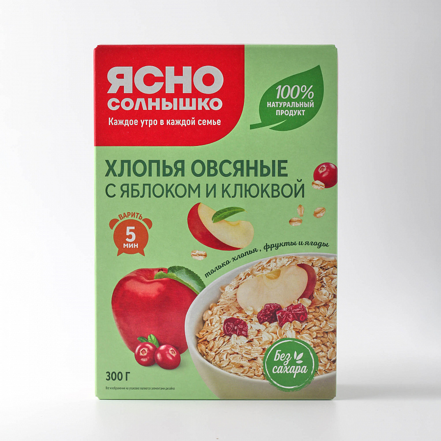 Хлопья овсянные Ясно солнышко с Яблоком и клюквой 300гр